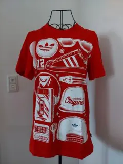 メンズMサイズadidasアディダスTシャツ半袖レッド赤色トレフォイルロゴ