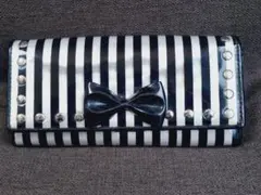 ストライプ 長財布 リボン付き