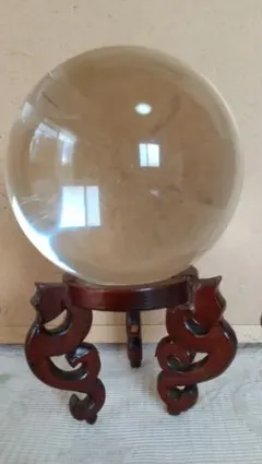 水晶玉 透明 木製スタンド付き