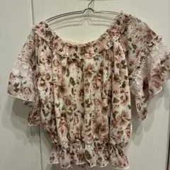 フラワープリント 半袖ブラウス