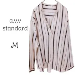 B70【a.v.v standard】ストライプ Vネックシャツ M ゆったり