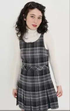 TINA:JOJUN プリーツ切替 ミニ丈ワンピース ブルーグレー