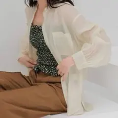 LOWRYSFARM ローリーズファーム＊シアーバンドシャツ アイボリー