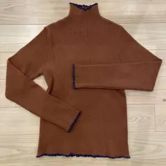 古着　ブラウンリブ編みハイネックセーター