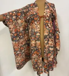 アンティーク　長羽織　花柄模様　着物　レトロ