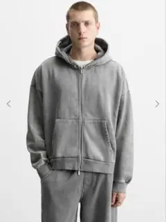 ZARA ウォッシュ加工フーディ XL グレーのサムネイル