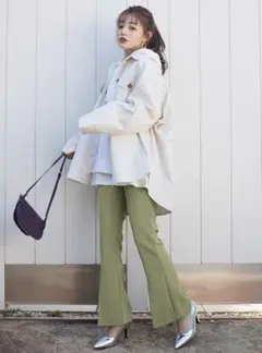 フロントタックフレアパンツ グレイル GRL 緑