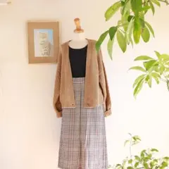 GU前スリット入りチェック柄タイトロングスカート