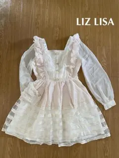 LIZ LISA ギンガムフリルレースワンピース お花ボタン リボン ホワイト