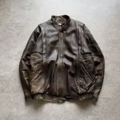 USED ユーロ古着　本革 レザー　ブルゾン ジャケット　茶色　STID zip