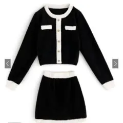 【GRL/グレイル】バイカラーニットトップス×ミニスカートセットアップ M