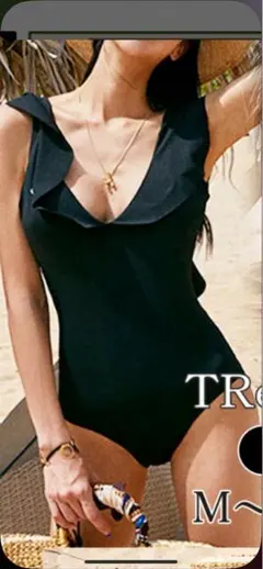 新品タグ紐付き◾️体型カバー水着◾️大人かわいいデザイン/Mフリル背中開きswim