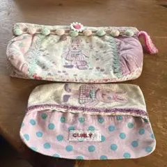 SALE CURLY ウサギ刺繍 ポーチ 、ティッシュケース2点セットのサムネイル