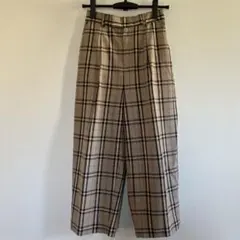 グローバルワーク クロップドワイドパンツ チェック ベージュS（M相当）