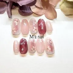 振袖ニュアンス桜オーダーチップ　着物和柄成人式卒業式ネイルチップつけ爪