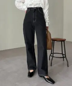 カプリシュレマージュ　13oz　ハイウエスト　ストレート　ブラックデニム　36のサムネイル