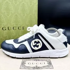 美品✨ グッチ インターロッキング レザー ホワイト ブラック 26cm相当