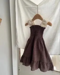 anneshirley ベビー服　ワンピース　チェック　ブラウン系　未使用　秋服