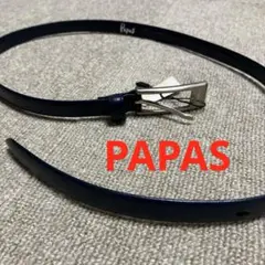 パパス　papas 本革　ネイビーブルーベルト 金属バックル付き　レザーベルト
