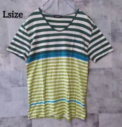 BURBERRY BLACK LABEL Lsize Tシャツ 刺繍ロゴボーダー