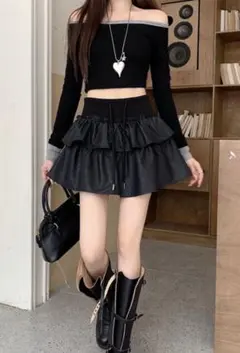 【GRL】インパン裏地付きティアードレザーミニスカート［at2432］