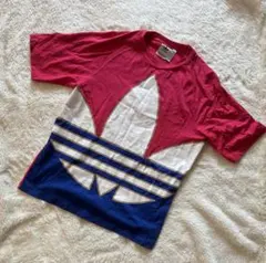 adidas 大きなロゴ Tシャツ L赤青白ブルーレッドホワイト