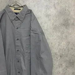 00S 長袖　ワークシャツ　メンズ　L グレー　企業　刺繍　コットン　古着　A3
