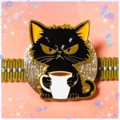 猫帯留め (^ =×= ^) 黒猫ティータイム帯留め♪銀色メタルデザイン໒꒱再販