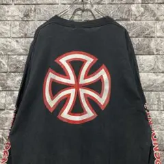 90s INDEPENDENT グレー フェード ロンT 長袖 M 90's～ NHS ''INDEPENDENT'' バック/袖プリント ロングスリーブT