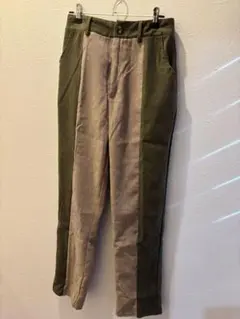 オリーブグリーン・ベージュ ストレートパンツ