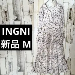新品 INGNI 花柄Vネックプリーツワンピース ロング フェミニン Mベージュ