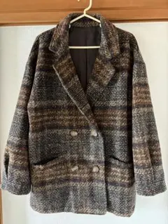 ブラウン チェック柄 ダブルブレスト コート