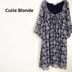 《キューティーブロンド》アンティーク風 花柄 シフォンワンピース ボウタイのサムネイル