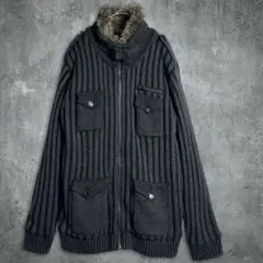archive ニット シングルライダースジャケット ファー付 XL 美品