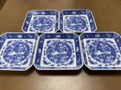 深川製磁　染付オシドリ角深皿　5客10枚　食器のサムネイル
