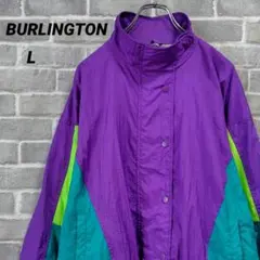 【BURLINGTON】デザインナイロンジャケット パープル レトロ US古着