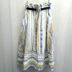 アズノゥアズ ロングスカート フレアスカート 総柄 ストライプ ホワイト F