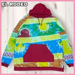 EL RODEO エルロデオ パーカー カーキ 総柄 ロゴ フード裏プリント 