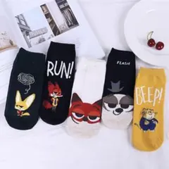 大人気　まとめ売り5足組　ズートピア　かわいい靴下　レディース　韓国　お洒落　黒