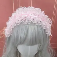 ピンク リボン レース フリル ヘッドドレス 姫ロリ 甘ロリ コスプレ 量産型
