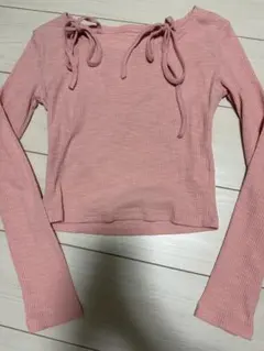 SHEIN リボン付きピンク長袖トップス Mサイズ