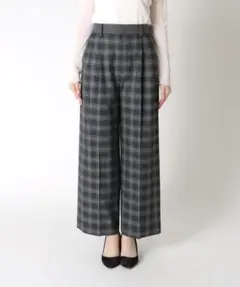 COLZAグレー系チェック ワイドパンツ