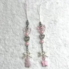 No.68 ビーズキーホルダー 韓国 量産型 ピンク リボン ハート