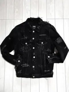 ZARA ドクロ スカル ダメージ ブラック ウォッシュド デニムジャケット Lのサムネイル