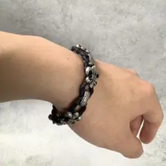 フレアモチーフ レザーブレスレット ブラック