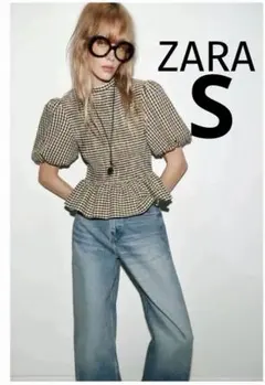 完売品ZARA ギンガムチェック柄スモッキングトップス Sサイズ新品タグ 