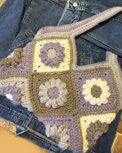 グレー・ベージュ・パープルのグラニーバッグ