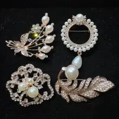 月*桜様 ブローチ ラインストーン　パールモチーフ　ピンクゴールドカラー 卒業式