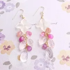 うぐいす様専用◇桜カービング✧ピンクカルセドニー×オパールピアス