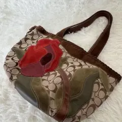 【極美品】COACH コーチ シグネチャー柄 花柄アップリケ トートバッグ